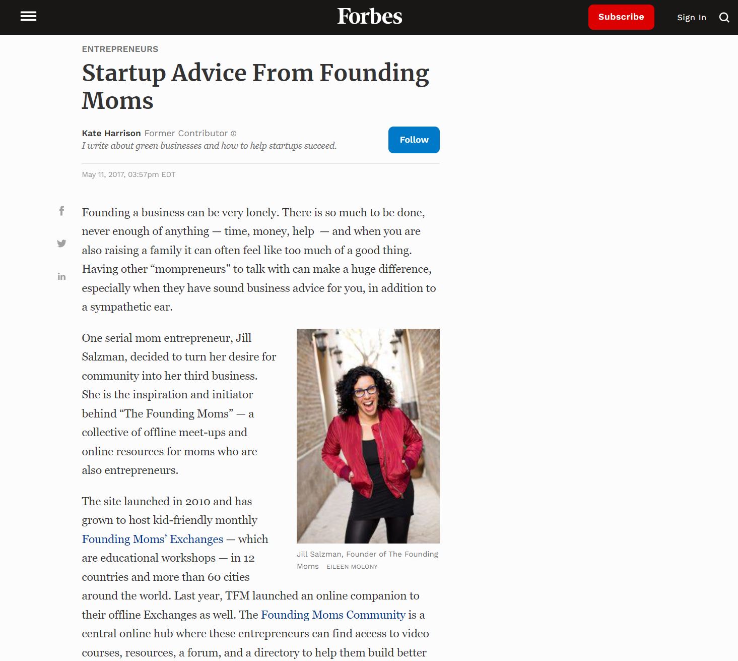 Screenshot image of Forbes article where Tess Zigo was mentioned